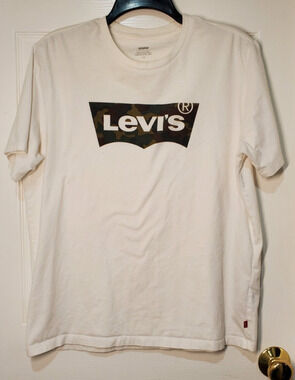Levi's Logo Graphic T Shirt Mens Large White Camo Batwing Short Sleeve Tee